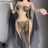 Black sequined gauze bra+skirt yv50850