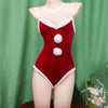 Christmas Fuzzy Ball Hooded Cloak Jumpsuit Lingerie Set yv50800