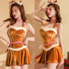 Christmas Elk Halter Fuzzy Pleated Dress yv50806