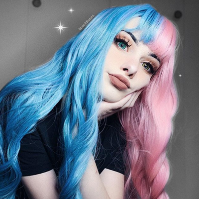 Rreview for Half blue half Pink big wave wig YV40408 Youvimi