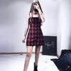 Red and black plaid strap dress yv42334