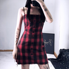 Red and black plaid strap dress yv42334