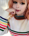 REVIEW FOR KOREAN RAINBOW STRIPED KINT SWEATER COLLEGE TRENDY PULLOVER YV5090